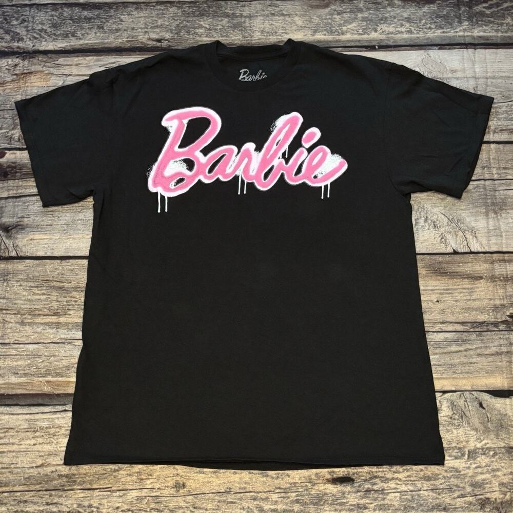 Barbie T Shirt Black Graffiti Print Distressed Y2K Womens Size Large